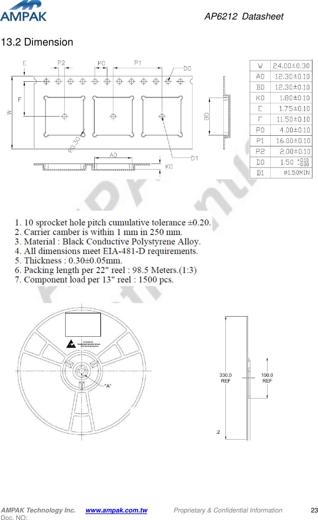 AP6212  Datasheet AMPAK Technology Inc.      www.ampak.com.tw        Proprietary &amp; Confidential Information       Doc. NO:   2313.2 Dimension                                    