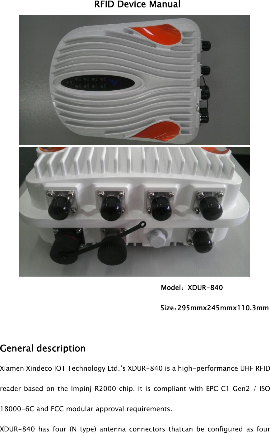 Xiamen Xindeco IOT Technology XDUR840 RFID Device User Manual