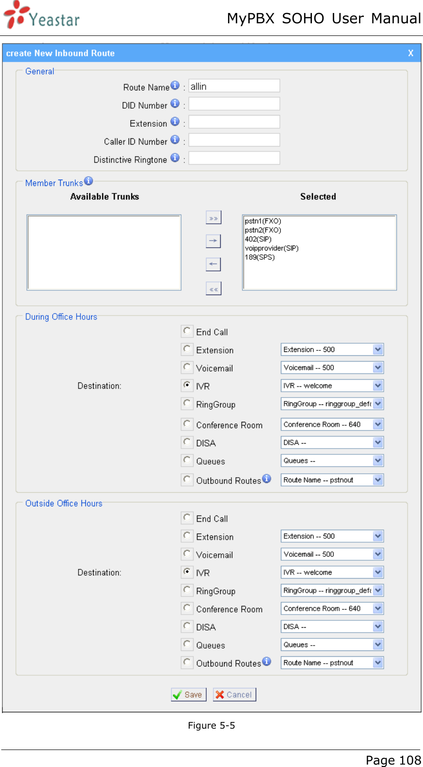 MyPBX SOHO User Manual www.yeastar.com                                          Page 108   Figure 5-5 