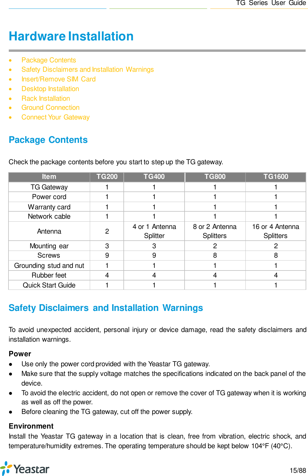 Page 15 of Xiamen Yeastar Information Technology TG200 GSM VoIP Gateway User Manual Yeastar TA400 TA800 User Manual enx