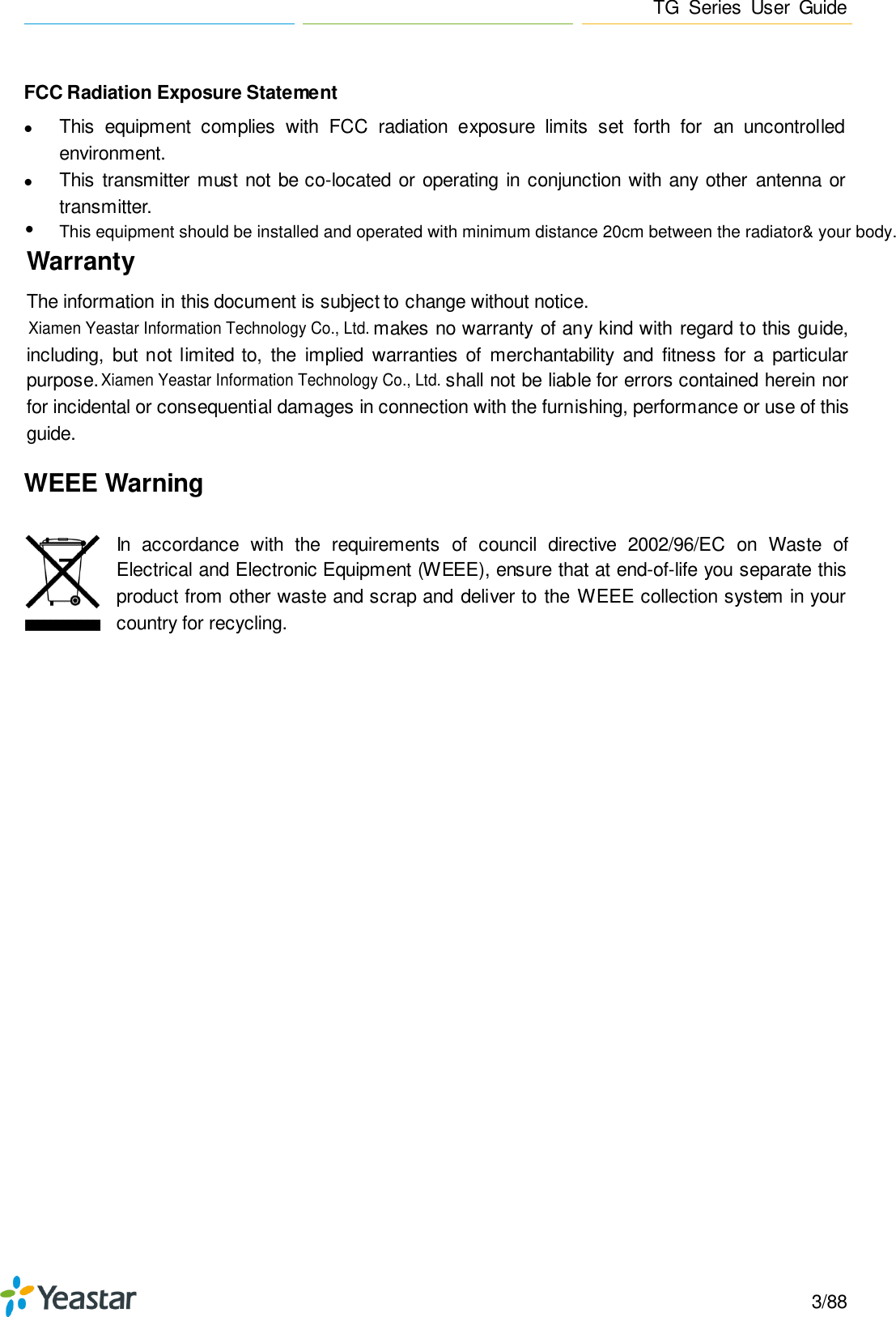 Page 3 of Xiamen Yeastar Information Technology TG200 GSM VoIP Gateway User Manual Yeastar TA400 TA800 User Manual enx