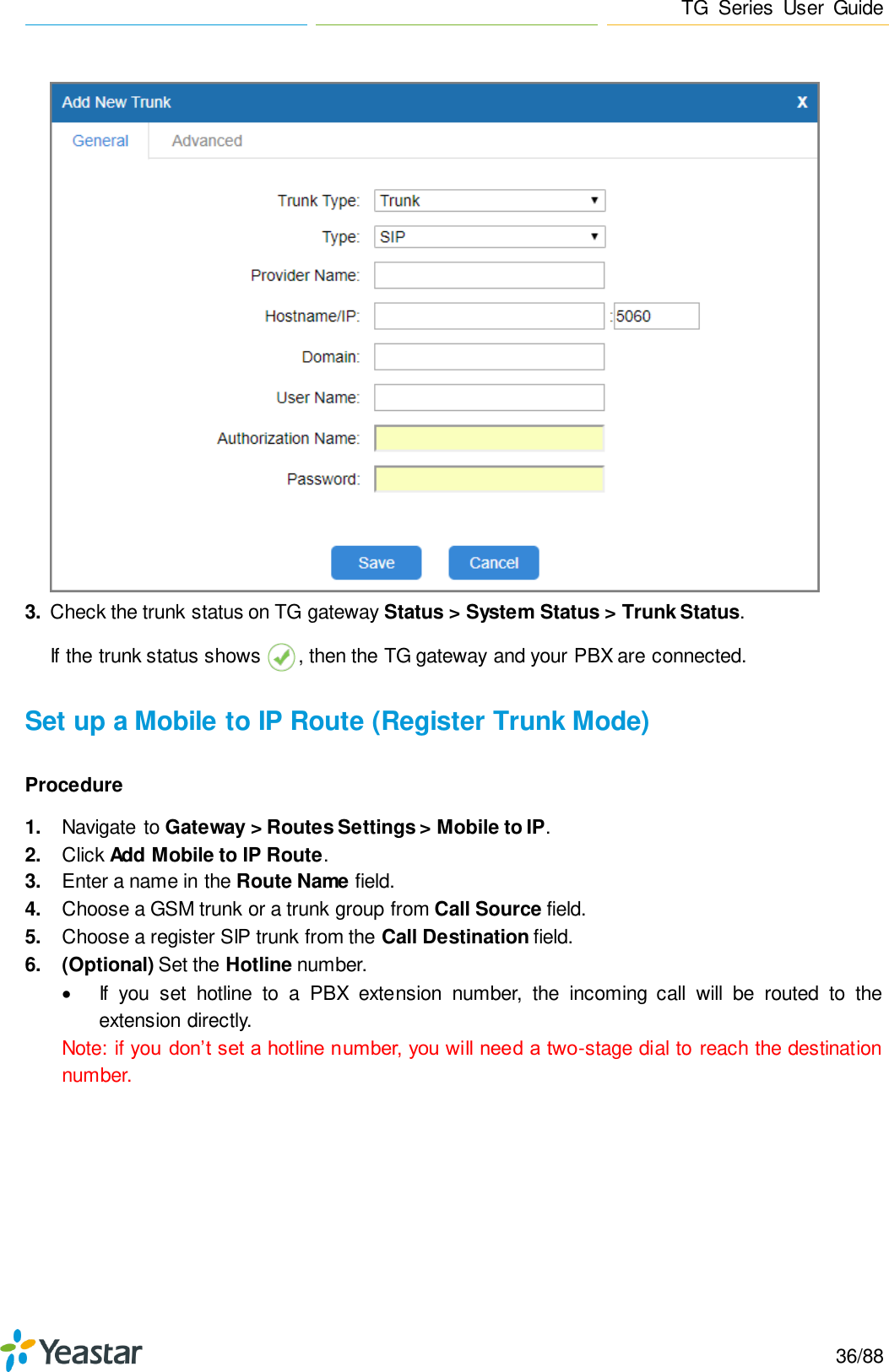 Page 36 of Xiamen Yeastar Information Technology TG200 GSM VoIP Gateway User Manual Yeastar TA400 TA800 User Manual enx