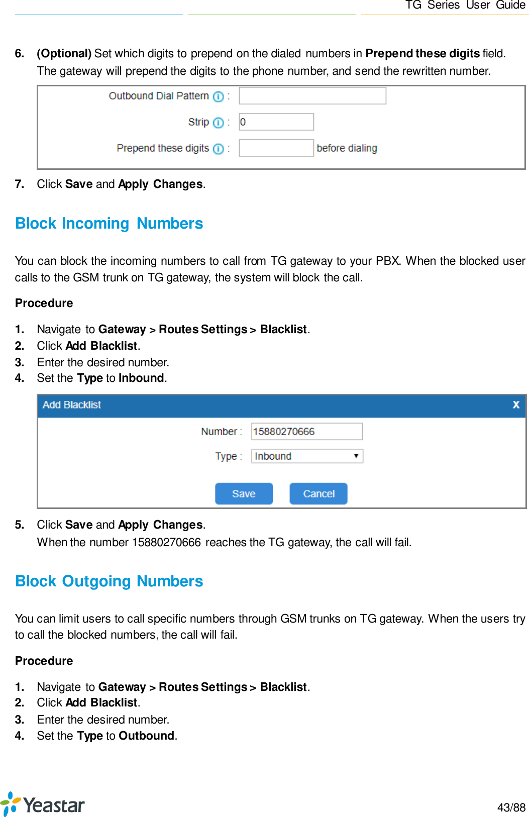 Page 43 of Xiamen Yeastar Information Technology TG200 GSM VoIP Gateway User Manual Yeastar TA400 TA800 User Manual enx