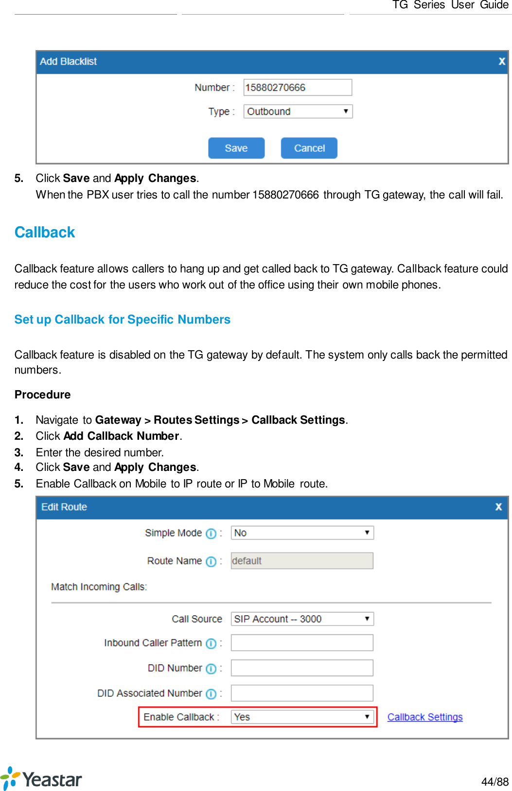 Page 44 of Xiamen Yeastar Information Technology TG200 GSM VoIP Gateway User Manual Yeastar TA400 TA800 User Manual enx