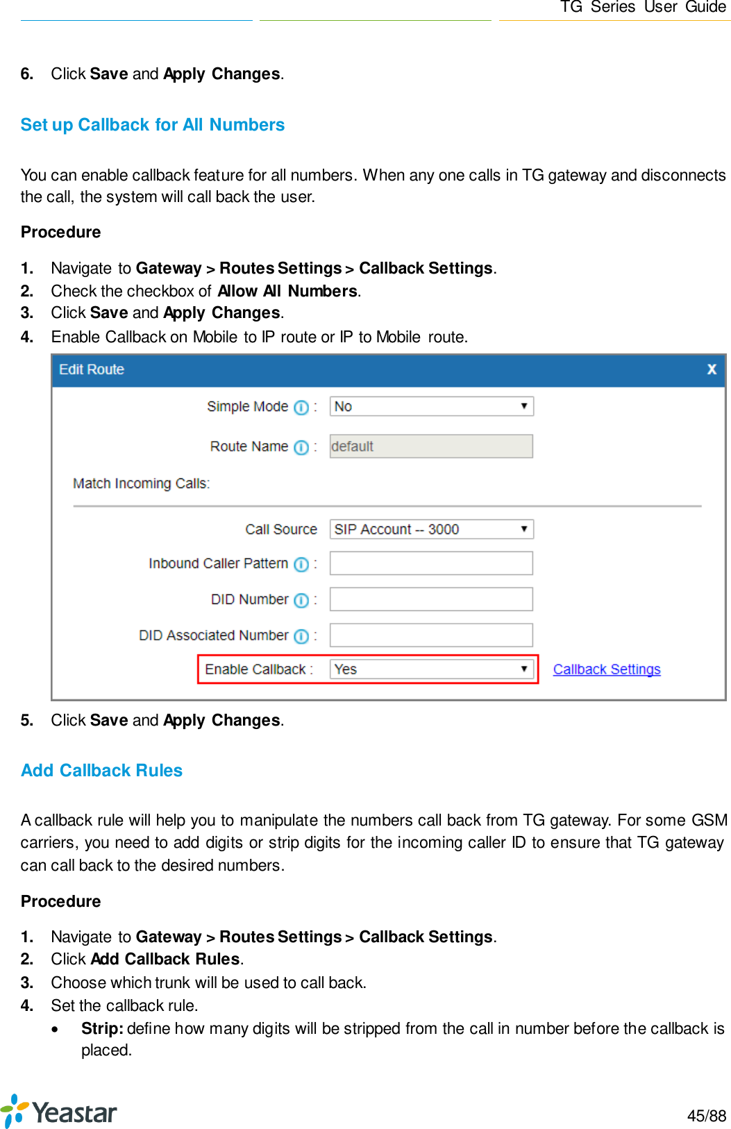 Page 45 of Xiamen Yeastar Information Technology TG200 GSM VoIP Gateway User Manual Yeastar TA400 TA800 User Manual enx