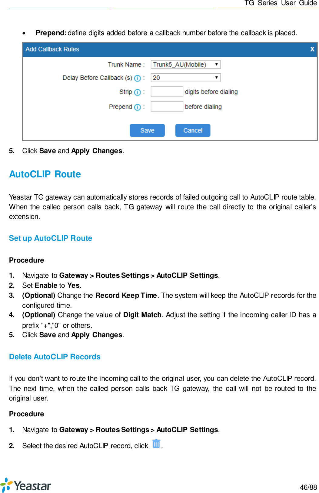 Page 46 of Xiamen Yeastar Information Technology TG200 GSM VoIP Gateway User Manual Yeastar TA400 TA800 User Manual enx