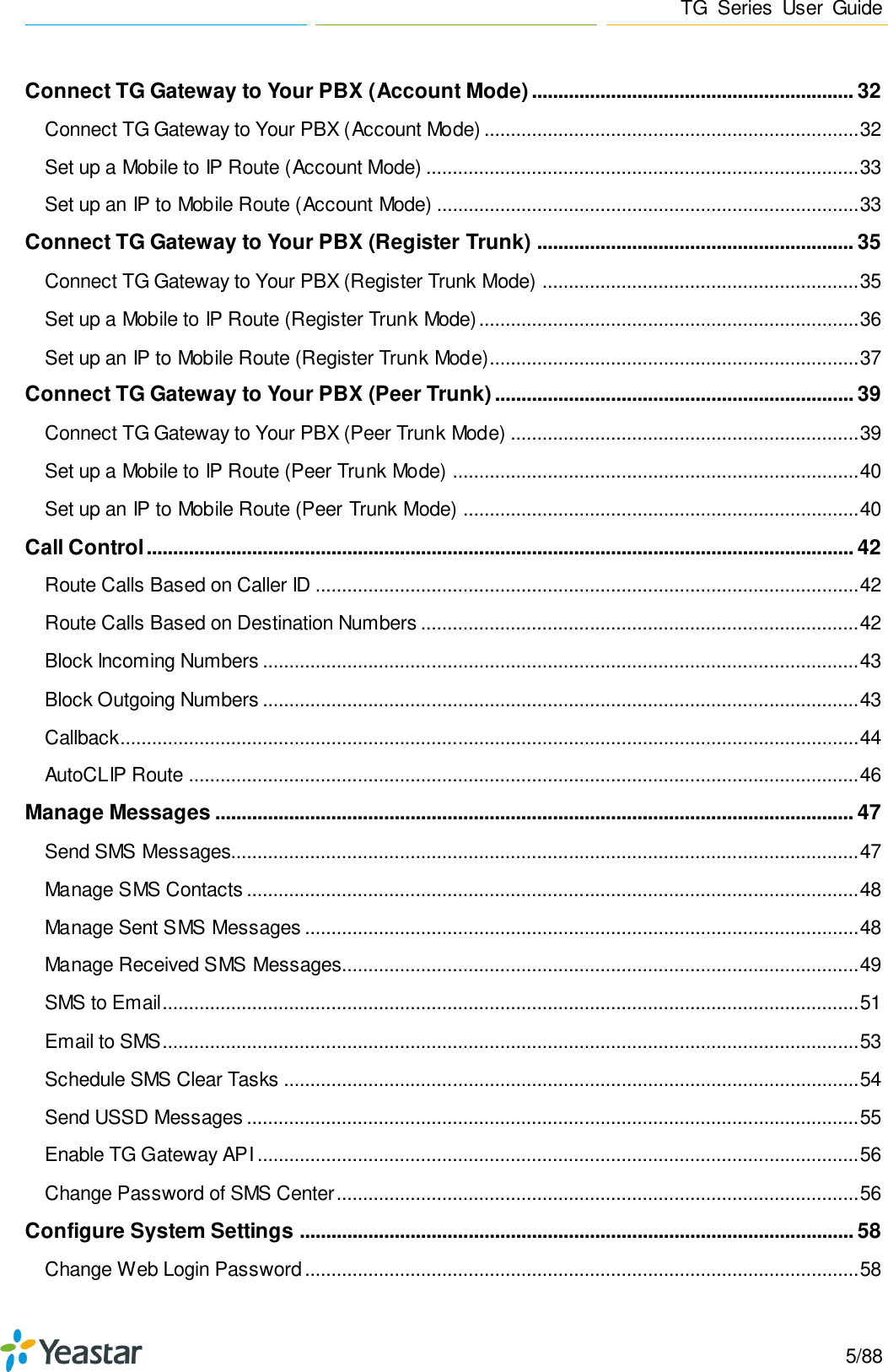 Page 5 of Xiamen Yeastar Information Technology TG200 GSM VoIP Gateway User Manual Yeastar TA400 TA800 User Manual enx