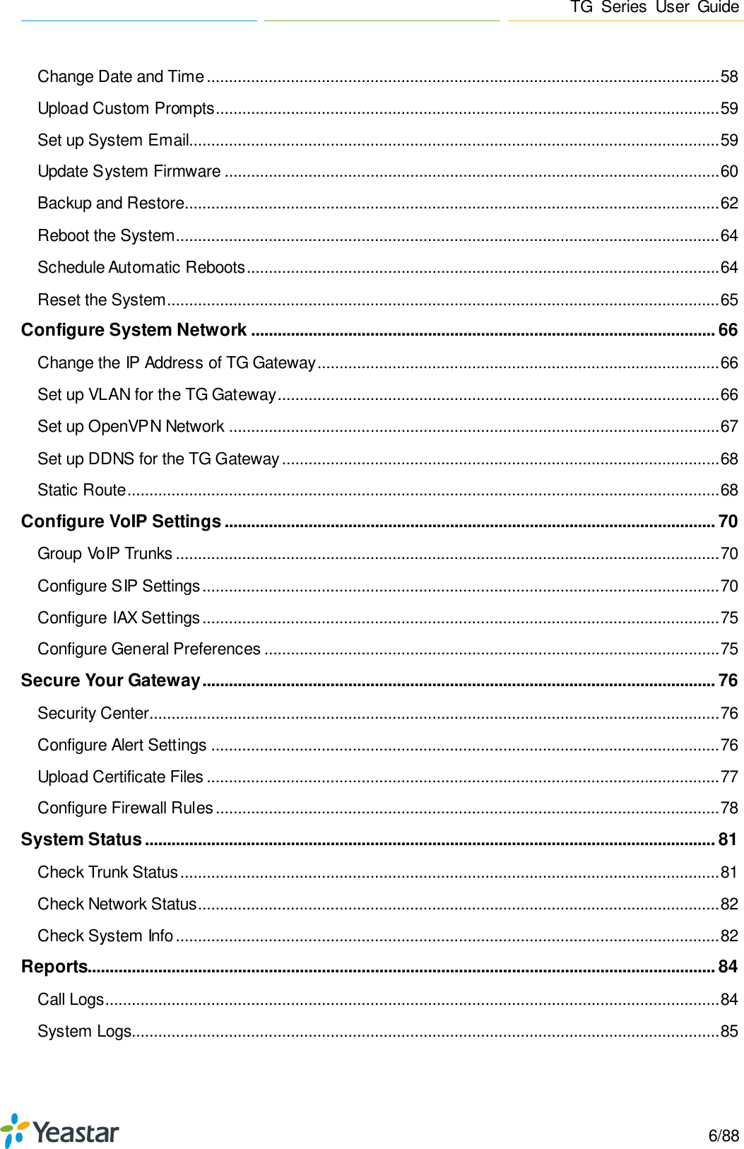 Page 6 of Xiamen Yeastar Information Technology TG200 GSM VoIP Gateway User Manual Yeastar TA400 TA800 User Manual enx