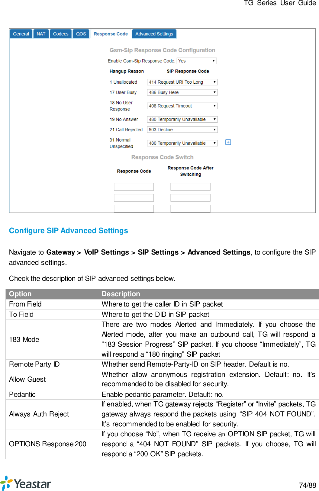 Page 74 of Xiamen Yeastar Information Technology TG200 GSM VoIP Gateway User Manual Yeastar TA400 TA800 User Manual enx