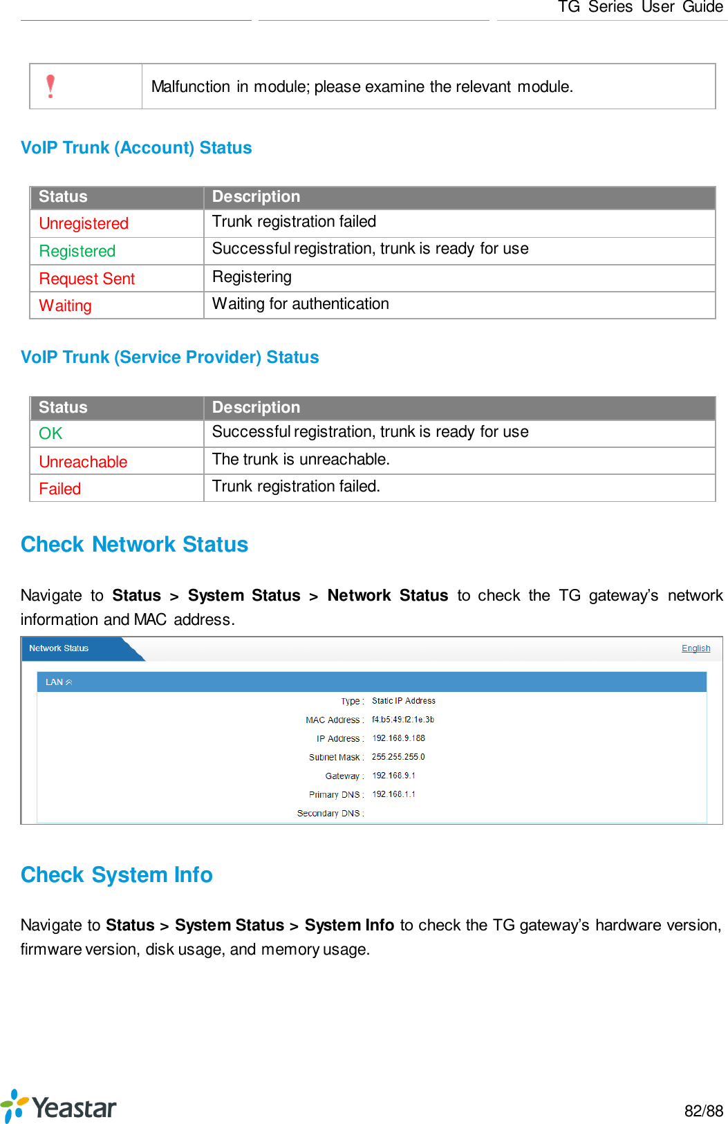 Page 82 of Xiamen Yeastar Information Technology TG200 GSM VoIP Gateway User Manual Yeastar TA400 TA800 User Manual enx