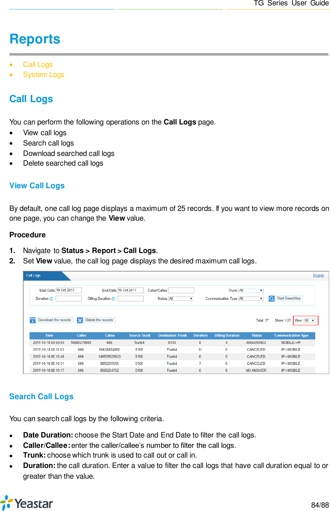 Page 84 of Xiamen Yeastar Information Technology TG200 GSM VoIP Gateway User Manual Yeastar TA400 TA800 User Manual enx