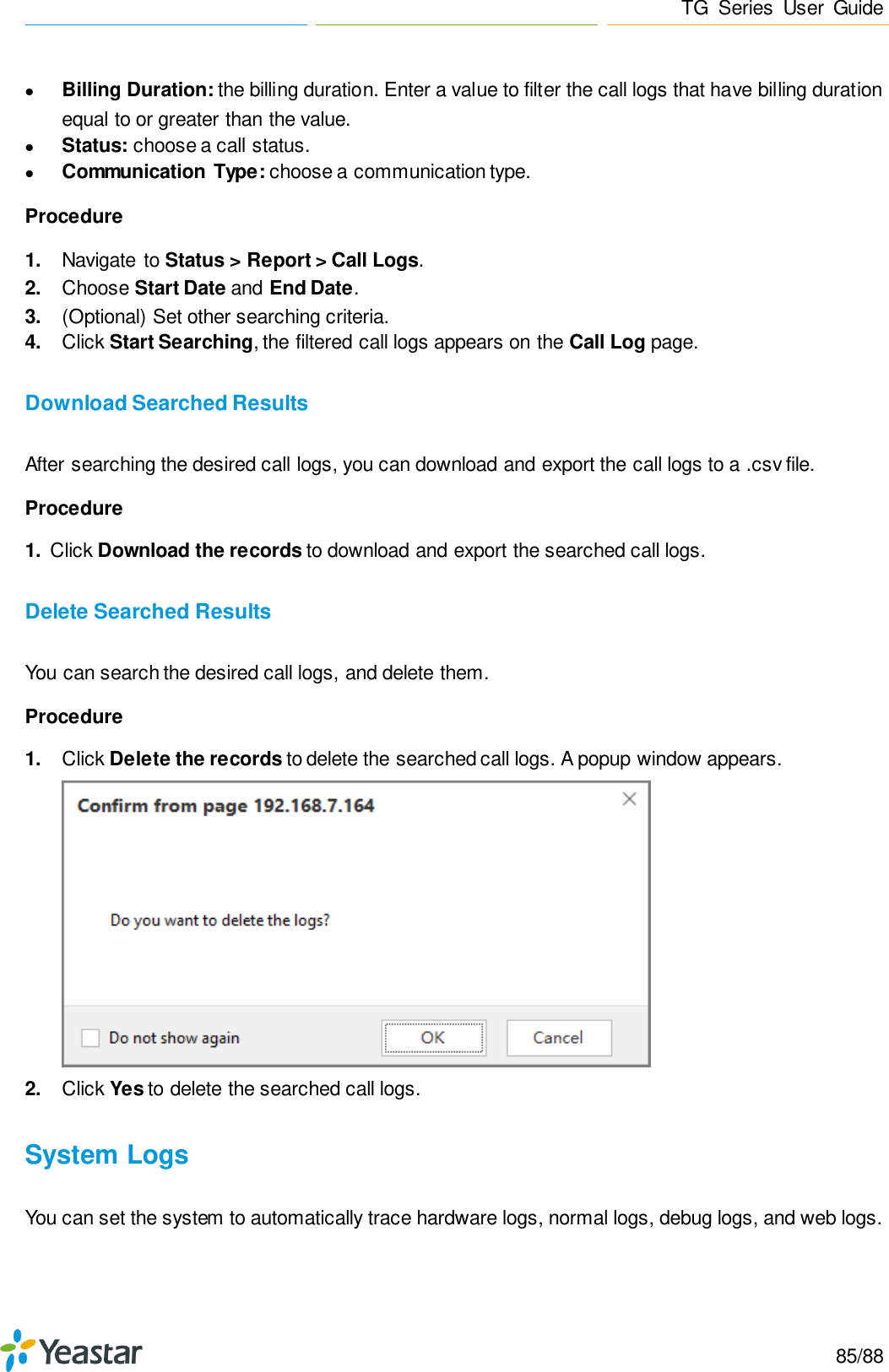 Page 85 of Xiamen Yeastar Information Technology TG200 GSM VoIP Gateway User Manual Yeastar TA400 TA800 User Manual enx