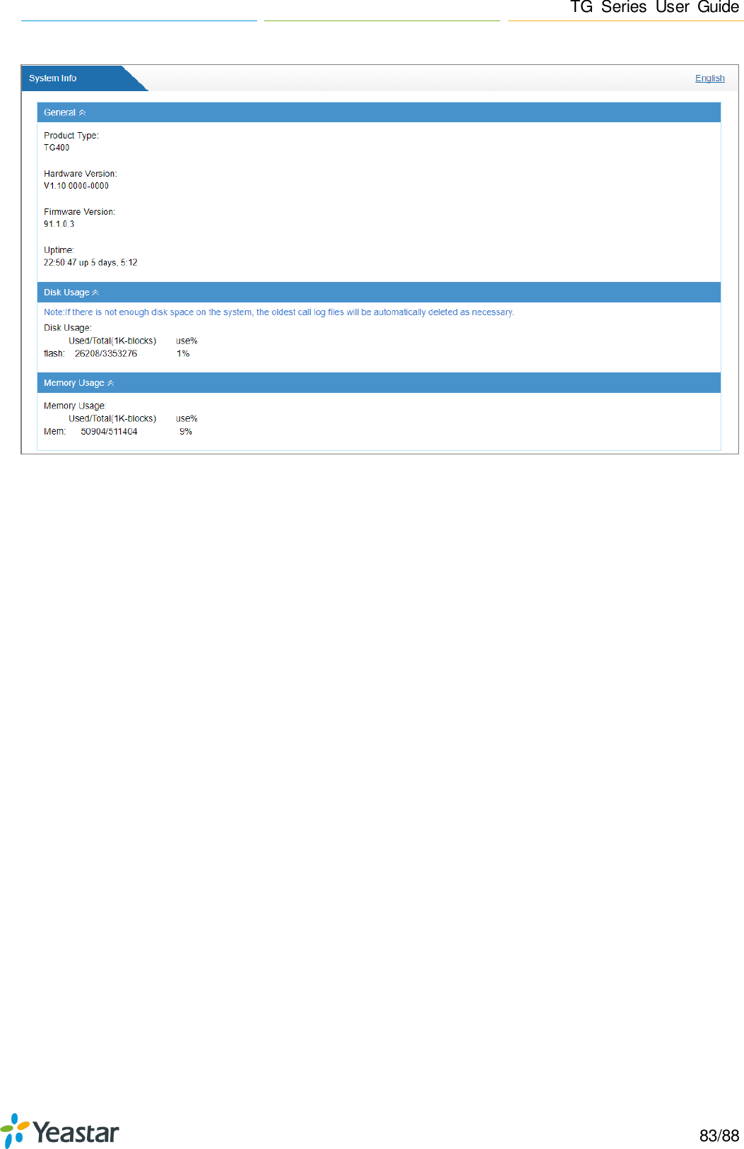 Page 83 of Xiamen Yeastar Information Technology TG400V3 GSM VoIP Gateway User Manual Yeastar TA400 TA800 User Manual enx