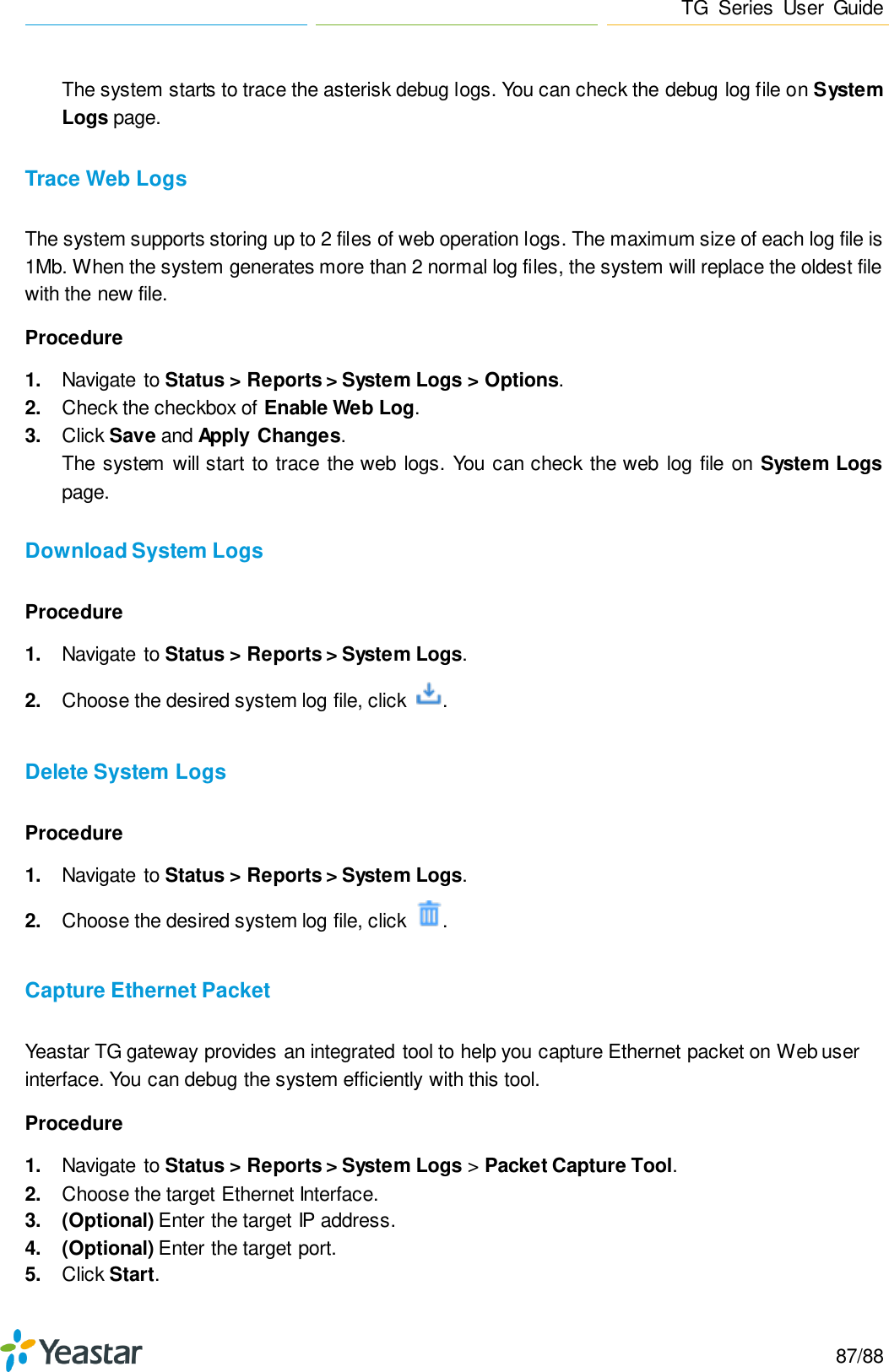 Page 87 of Xiamen Yeastar Information Technology TG400V3 GSM VoIP Gateway User Manual Yeastar TA400 TA800 User Manual enx