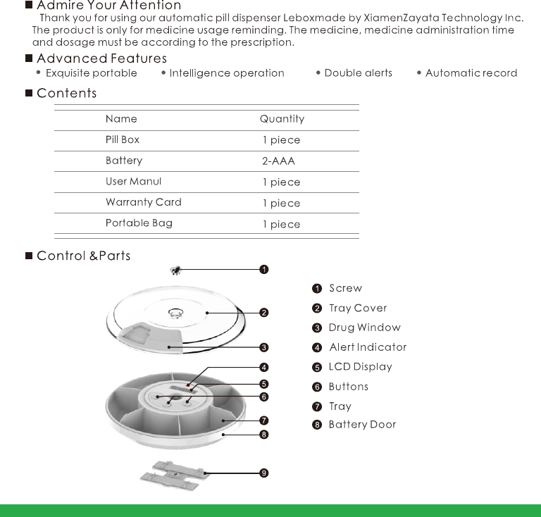 Page 2 of Xiamen zayata technology M101 Pill Box User Manual 