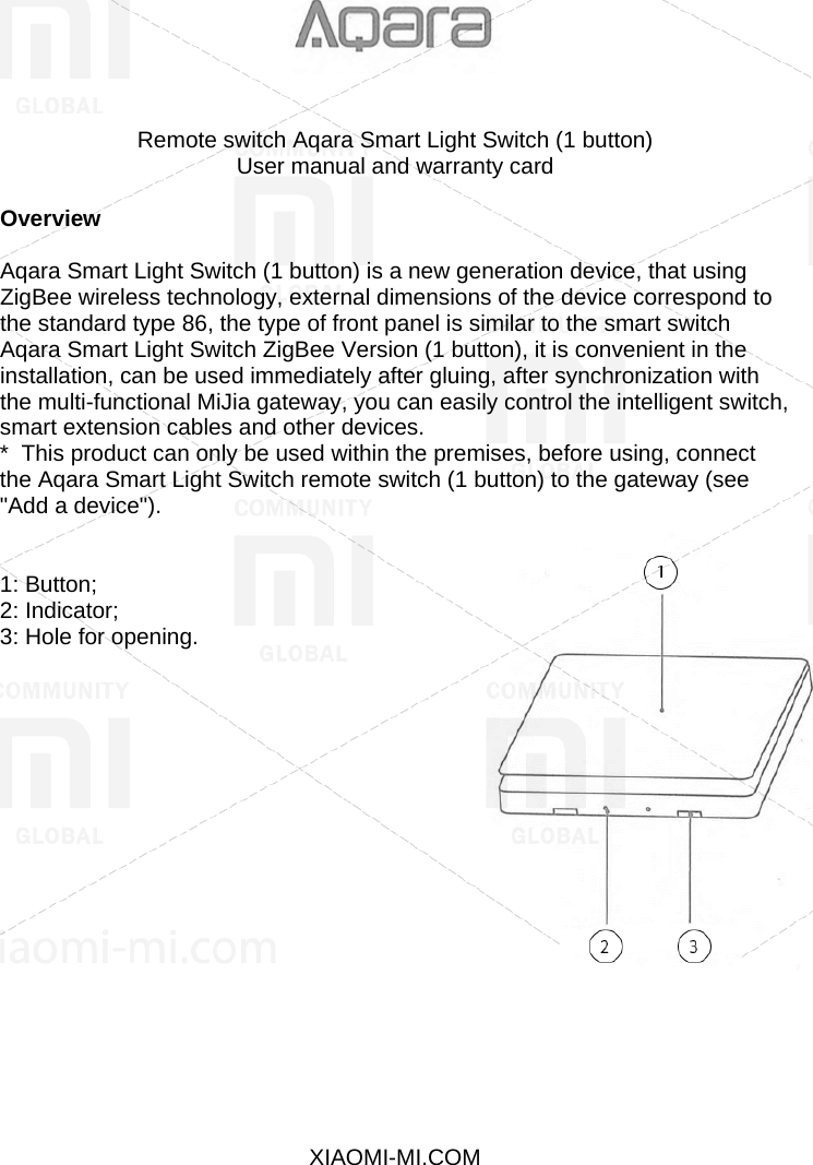Page 1 of 5 - Xiaomi  Aqara Smart Light Wall Remote Switch EN