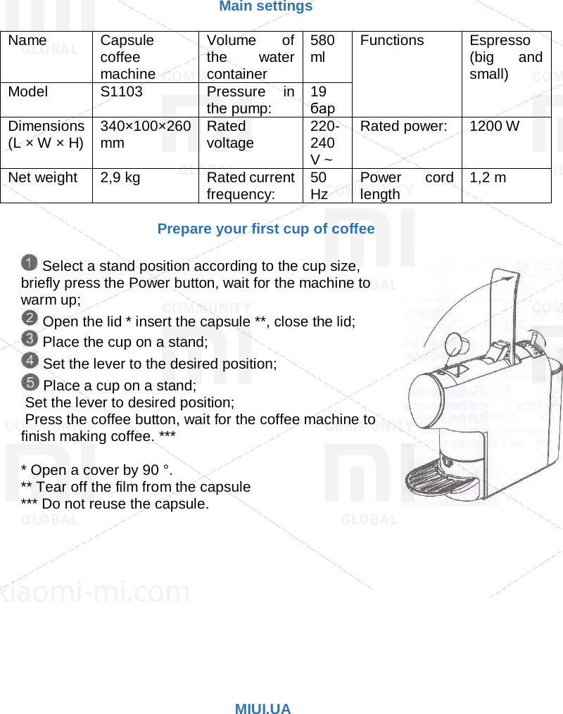 Page 5 of 9 - Xiaomi  Scishare Capsule Coffee Machine EN