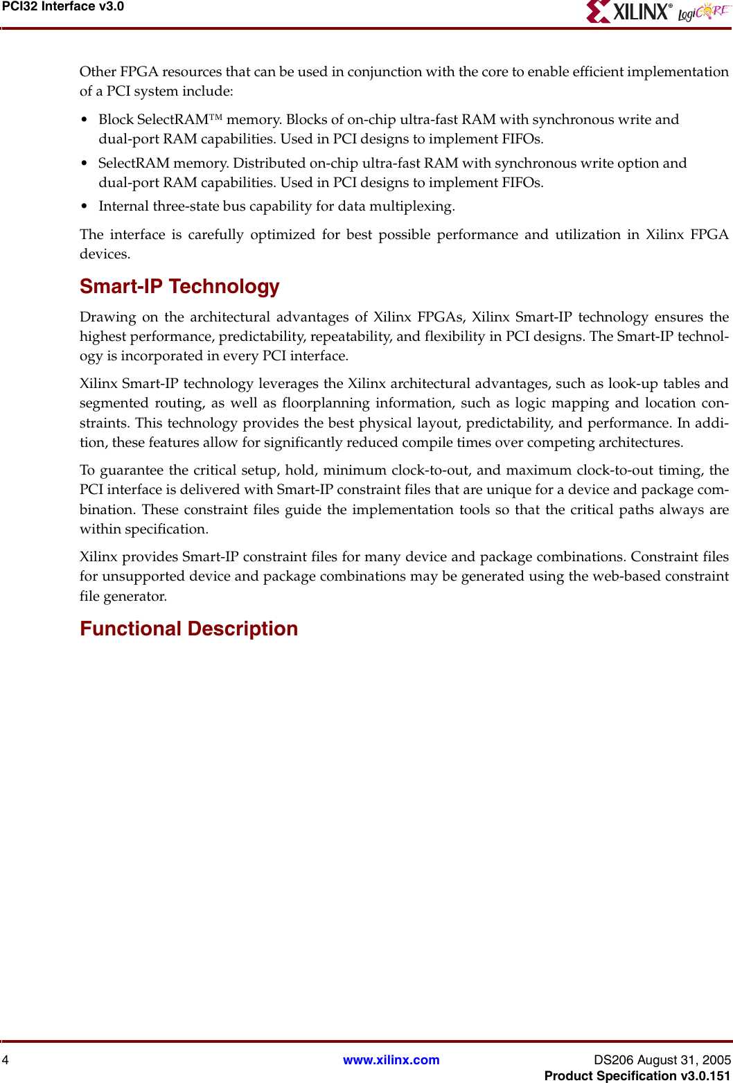 Page 4 of 11 - Xilinx Xilinx-Pci32-Users-Manual- PCI32 Interface V3.0.150  Xilinx-pci32-users-manual