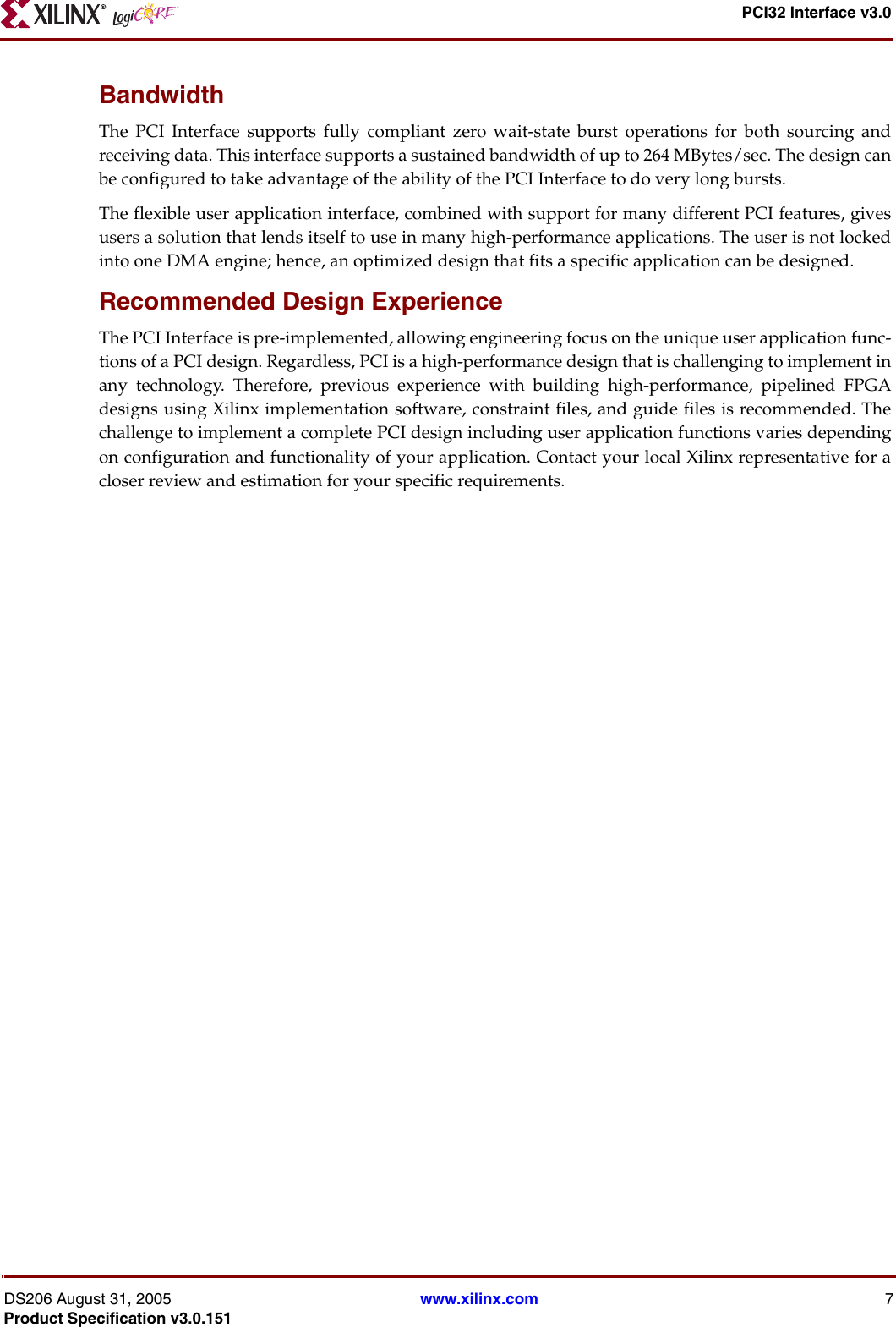 Page 7 of 11 - Xilinx Xilinx-Pci32-Users-Manual- PCI32 Interface V3.0.150  Xilinx-pci32-users-manual