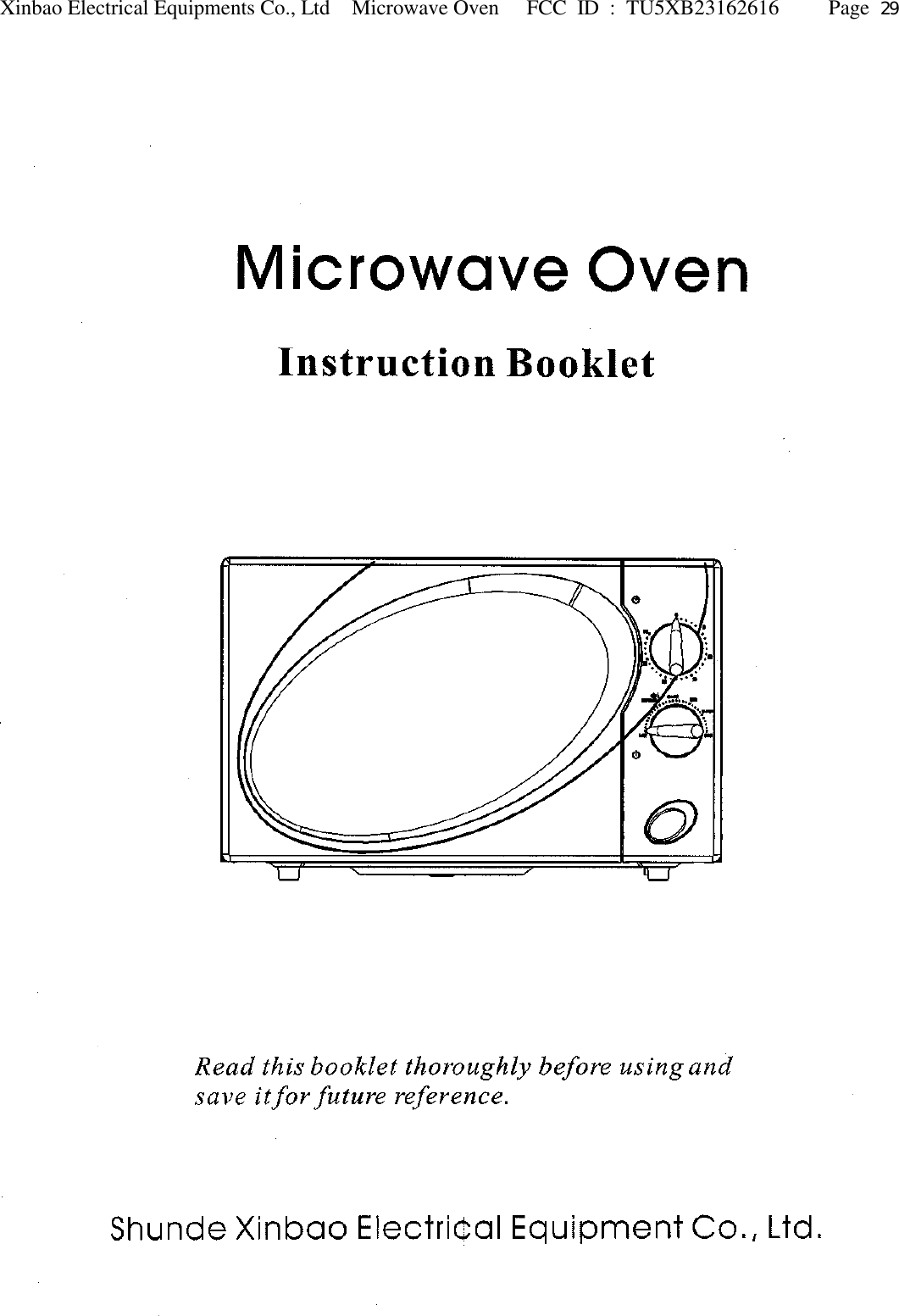 Xinbao Electrical Equipments XB23162616 MICROWAVE OVEN User Manual