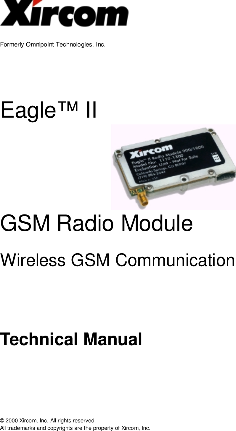 Absorberend barbecue Monopoly Xircom EAG2919 Eagle II 900/1900 MHz GSM Radio Module User Manual