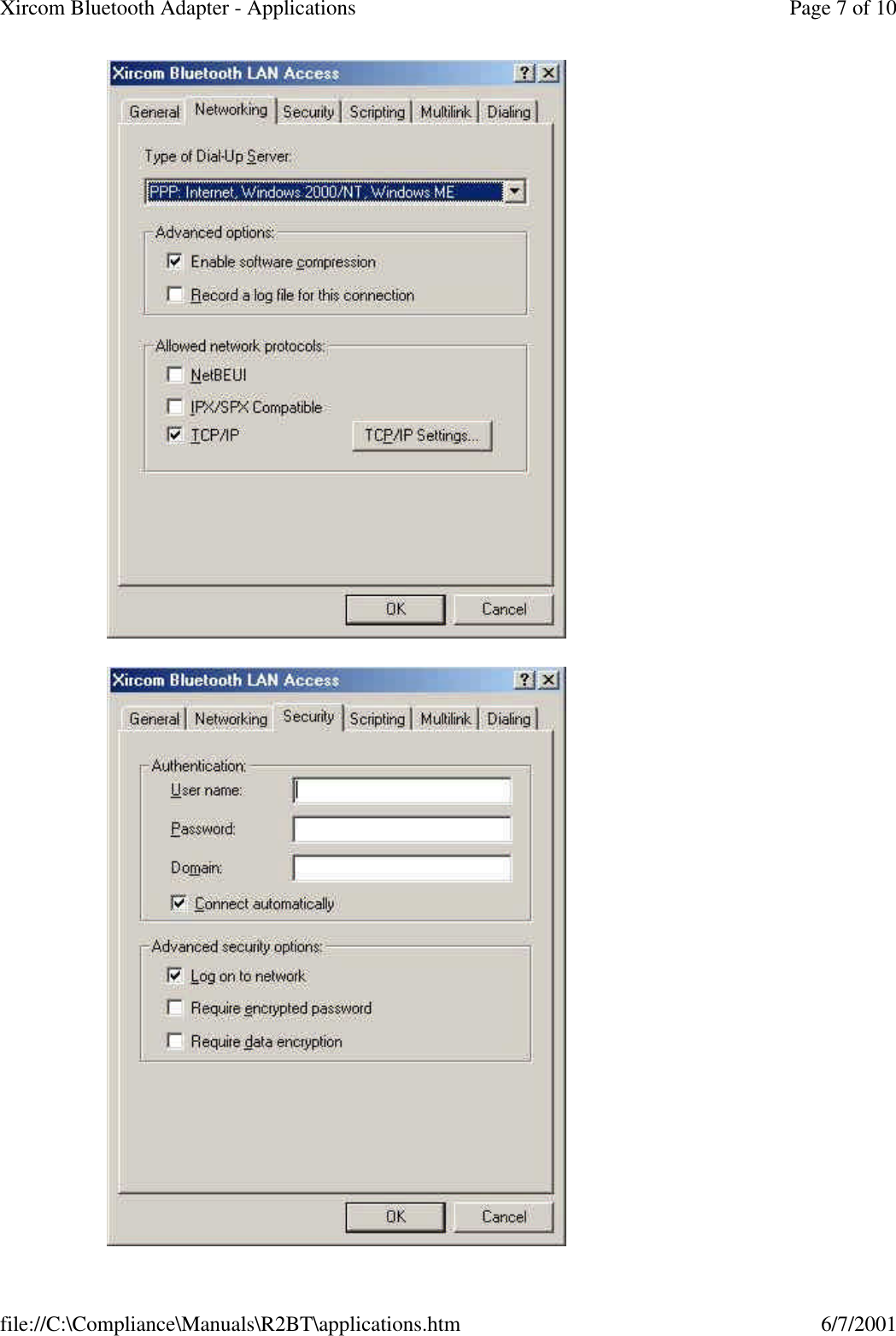  Page 7 of 10Xircom Bluetooth Adapter - Applications6/7/2001file://C:\Compliance\Manuals\R2BT\applications.htm