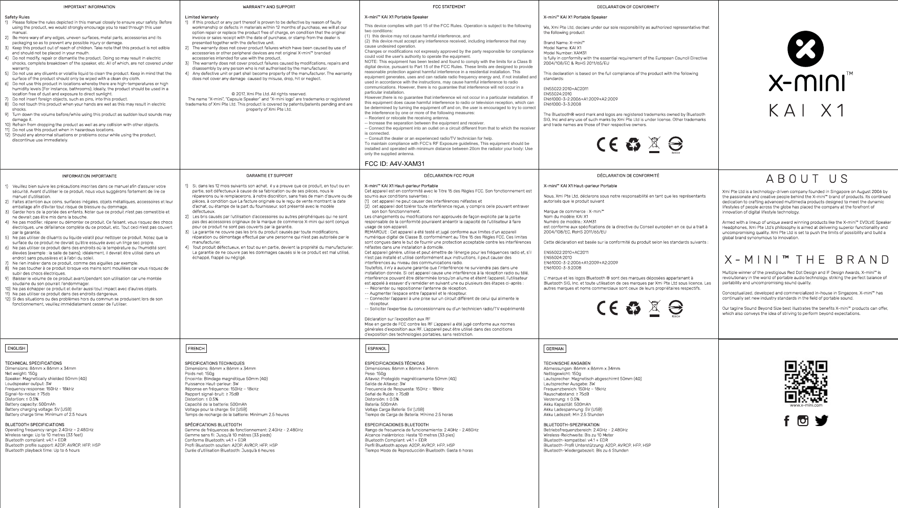 This device complies with part 15 of the FCC Rules. Operation is subject to the following two conditions: (1)  this device may not cause harmful interference, and (2)  this device must accept any interference received, including interference that may cause undesired operation.Changes or modifications not expressly approved by the party responsible for compliance could void the user&apos;s authority to operate the equipment.NOTE: This equipment has been tested and found to comply with the limits for a Class B digital device, pursuant to Part 15 of the FCC Rules. These limits are designed to provide reasonable protection against harmful interference in a residential installation. This equipment generates, uses and can radiate radio frequency energy and, if not installed and used in accordance with the instructions, may cause harmful interference to radio communications. However, there is no guarantee that interference will not occur in a particular installation.However,there is no guarantee that interference wii not occur in a particular installation. If this equipment does cause harmful interference to radio or television reception, which can be determined by turning the equipment off and on, the user is encouraged to try to correct the interference by one or more of the following measures:-- Reorient or relocate the receiving antenna.-- Increase the separation between the equipment and receiver.-- Connect the equipment into an outlet on a circuit different from that to which the receiver is connected.-- Consult the dealer or an experienced radio/TV technician for help.To maintain compliance with FCC’s RF Exposure guidelines, This equipment should be installed and operated with minimum distance between 20cm the radiator your body: Use only the supplied antenna. FCC ID: A4V-XAM31