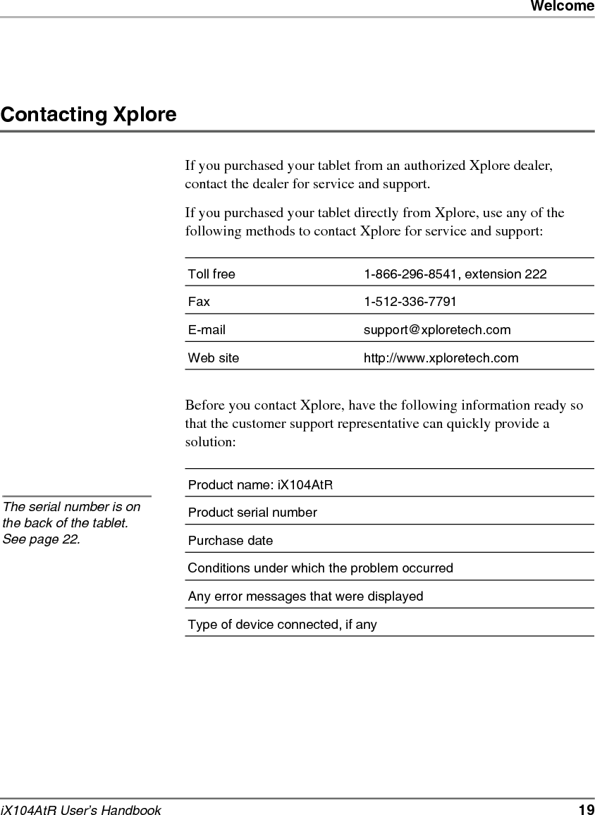 20   iX104AtR User’s Handbook