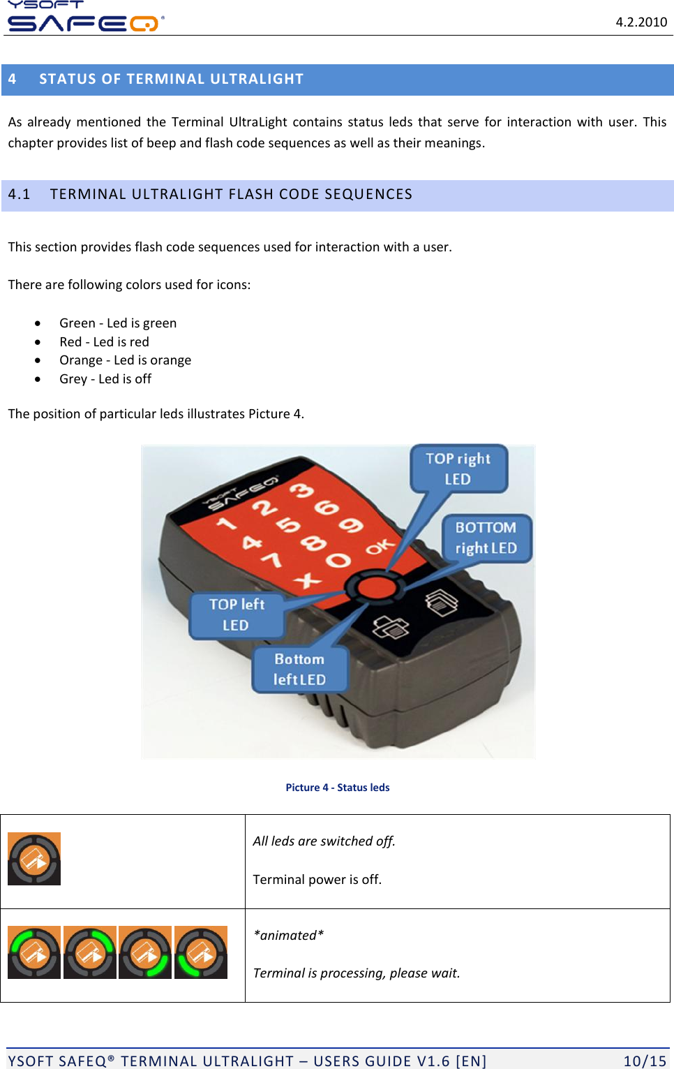 Page 10 of Y Soft a s 0YX0ML01065 Ultralight P&C; Multireader MF+ User Manual YSQ Terminal Ultralight   Users Guide v1 6  EN 