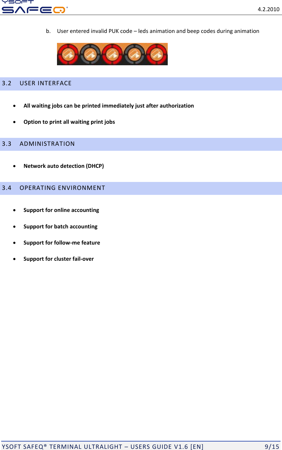 Page 9 of Y Soft a s 0YX0ML01065 Ultralight P&C; Multireader MF+ User Manual YSQ Terminal Ultralight   Users Guide v1 6  EN 