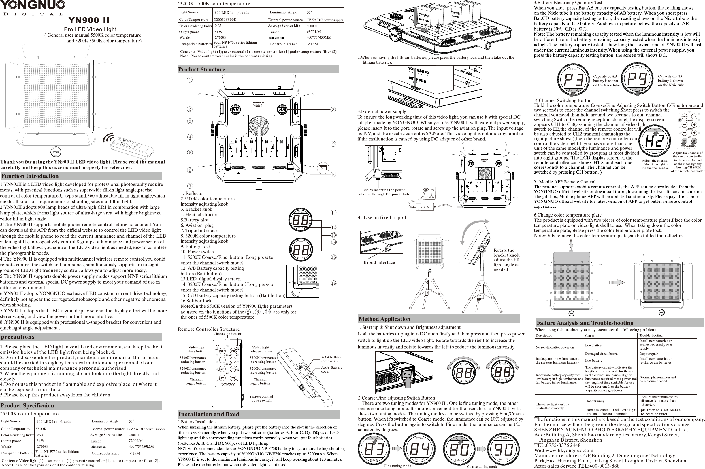 Page 1 of YONGNUO PHOTOGRAPHIC EQUIPMENT YN900II Pro LED Video Light User Manual                      1