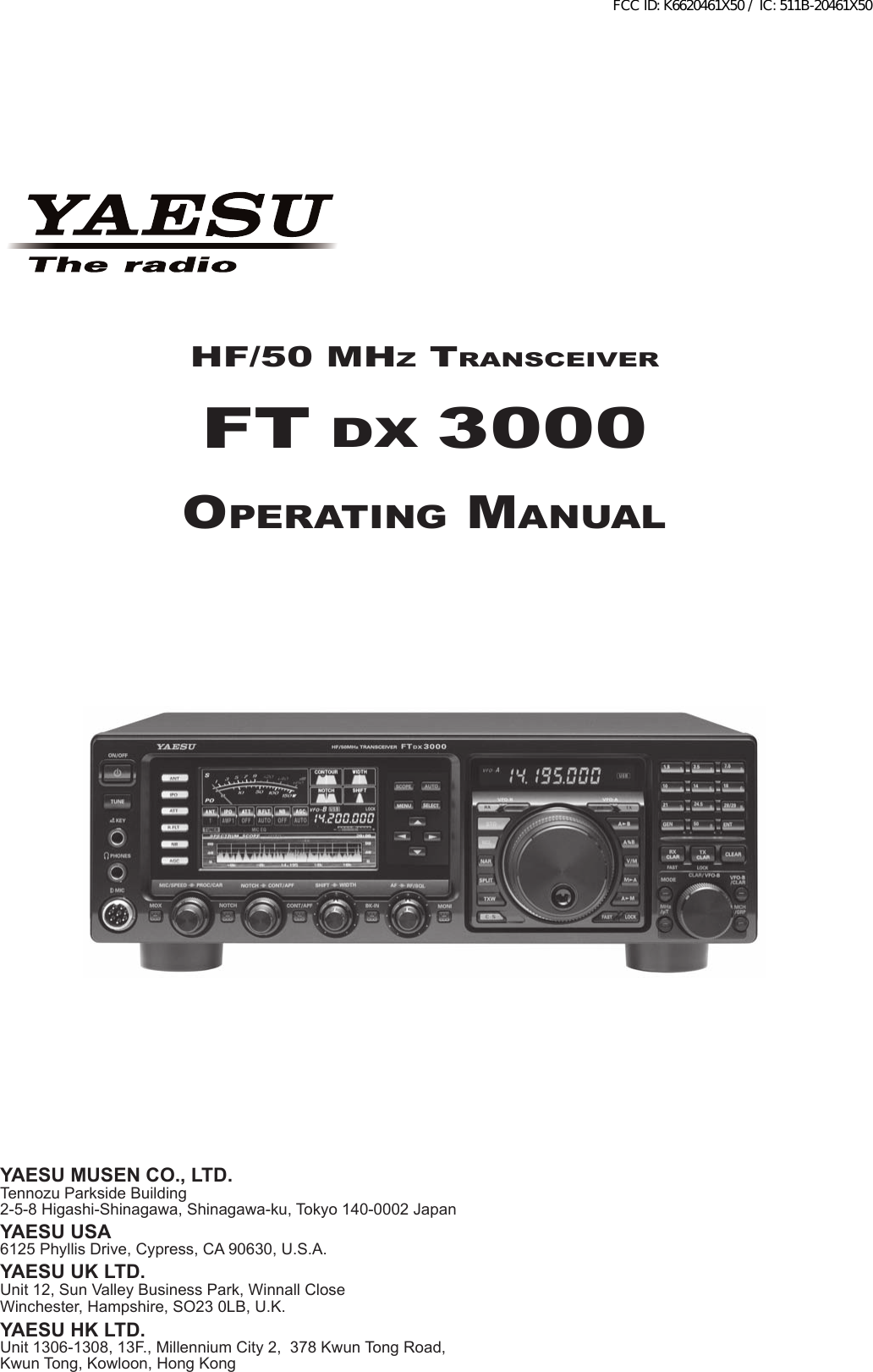 Yaesu Musen 20461x50 Scanning Receiver User Manual Ftdx3000 Operating