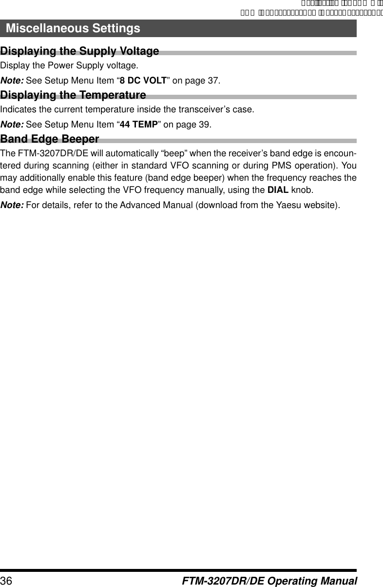 Page 36 of Yaesu Musen 20754X50 Scanning Receiver User Manual Manual