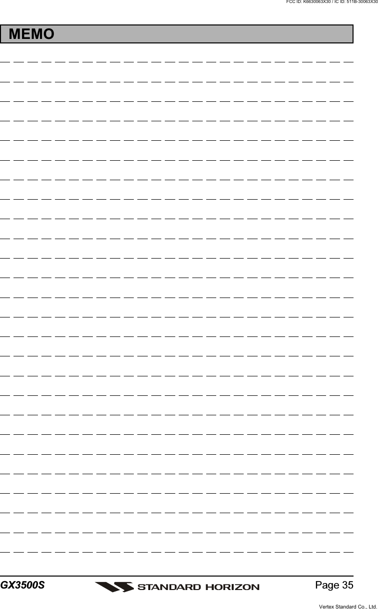 Page 35GX3500SMEMOVertex Standard Co., Ltd.FCC ID: K6630063X30 / IC ID: 511B-30063X30