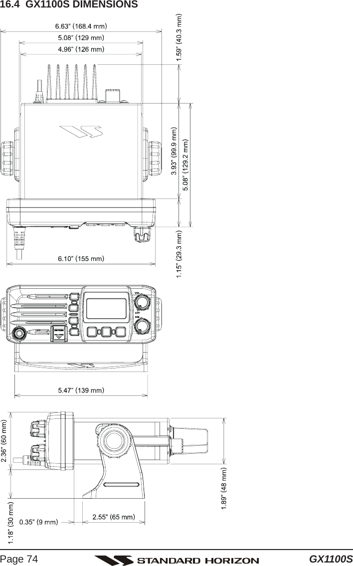 GX1100SPage 7416.4  GX1100S DIMENSIONS