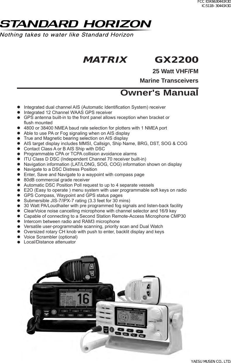 Page 1 of Yaesu Musen 30443X3D MOBILE MARINE TRANSCEIVER User Manual GX2200 Operating Manual