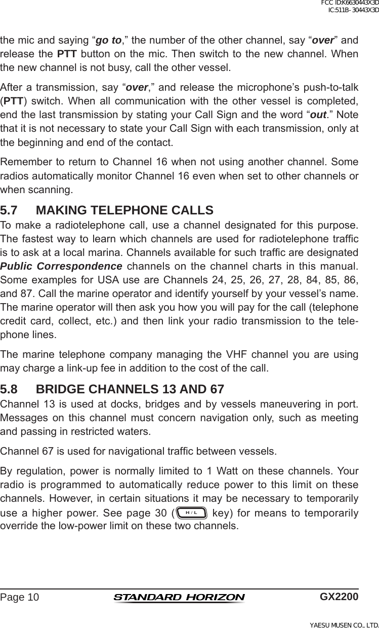 Page 10 of Yaesu Musen 30443X3D MOBILE MARINE TRANSCEIVER User Manual GX2200 Operating Manual