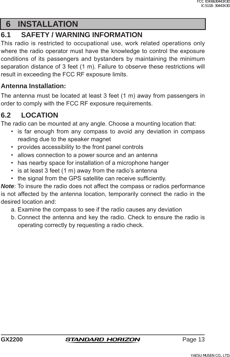 Page 13 of Yaesu Musen 30443X3D MOBILE MARINE TRANSCEIVER User Manual GX2200 Operating Manual