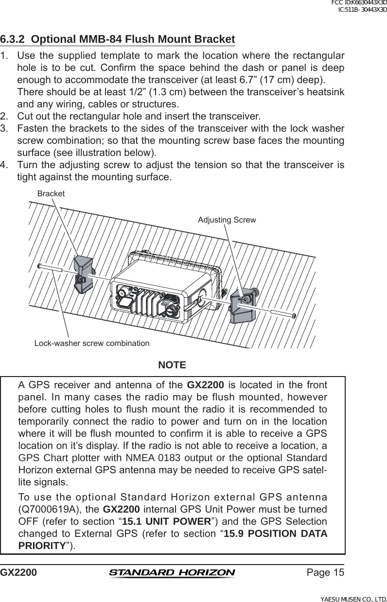 Page 15 of Yaesu Musen 30443X3D MOBILE MARINE TRANSCEIVER User Manual GX2200 Operating Manual