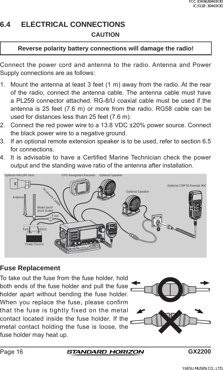 Page 16 of Yaesu Musen 30443X3D MOBILE MARINE TRANSCEIVER User Manual GX2200 Operating Manual