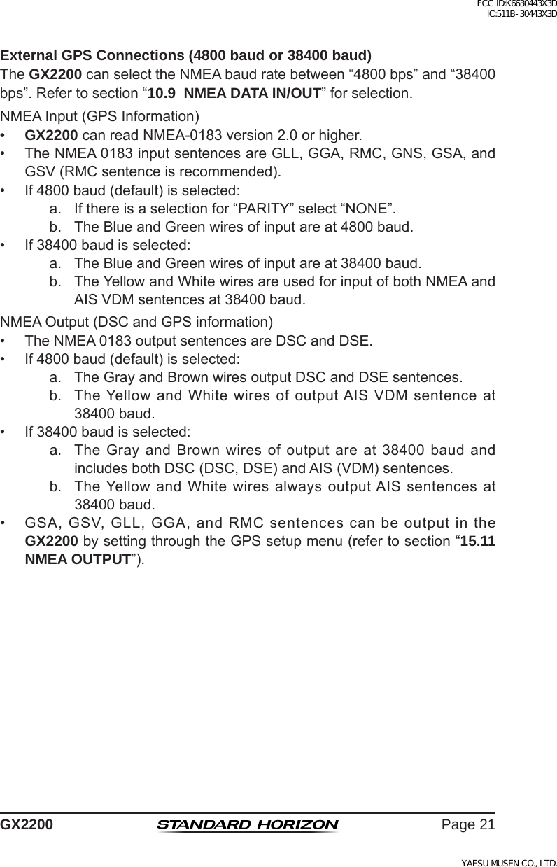 Page 21 of Yaesu Musen 30443X3D MOBILE MARINE TRANSCEIVER User Manual GX2200 Operating Manual