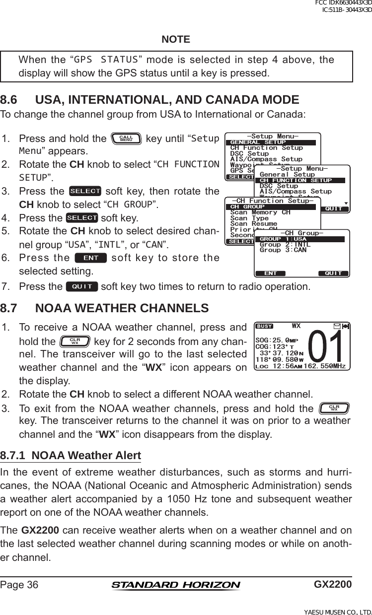 Page 36 of Yaesu Musen 30443X3D MOBILE MARINE TRANSCEIVER User Manual GX2200 Operating Manual