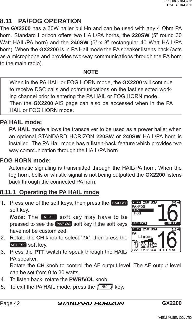 Page 42 of Yaesu Musen 30443X3D MOBILE MARINE TRANSCEIVER User Manual GX2200 Operating Manual