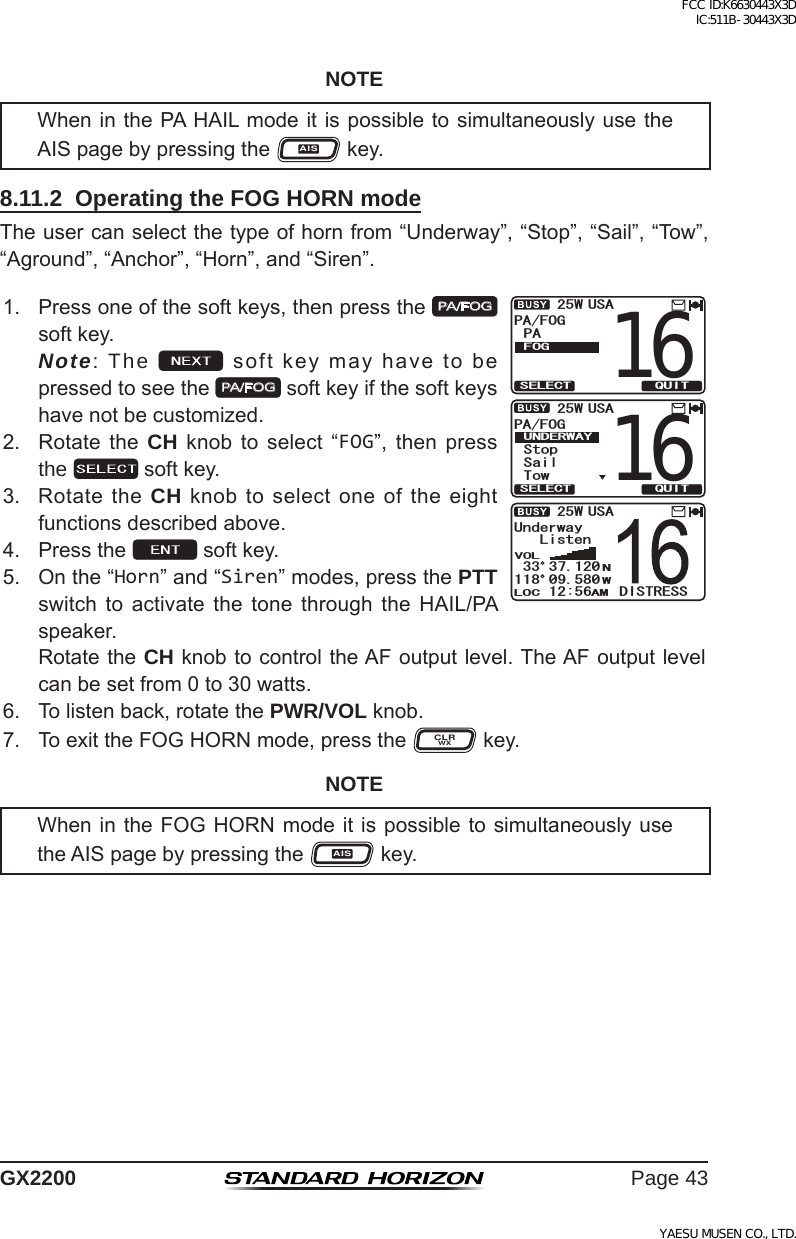 Page 43 of Yaesu Musen 30443X3D MOBILE MARINE TRANSCEIVER User Manual GX2200 Operating Manual