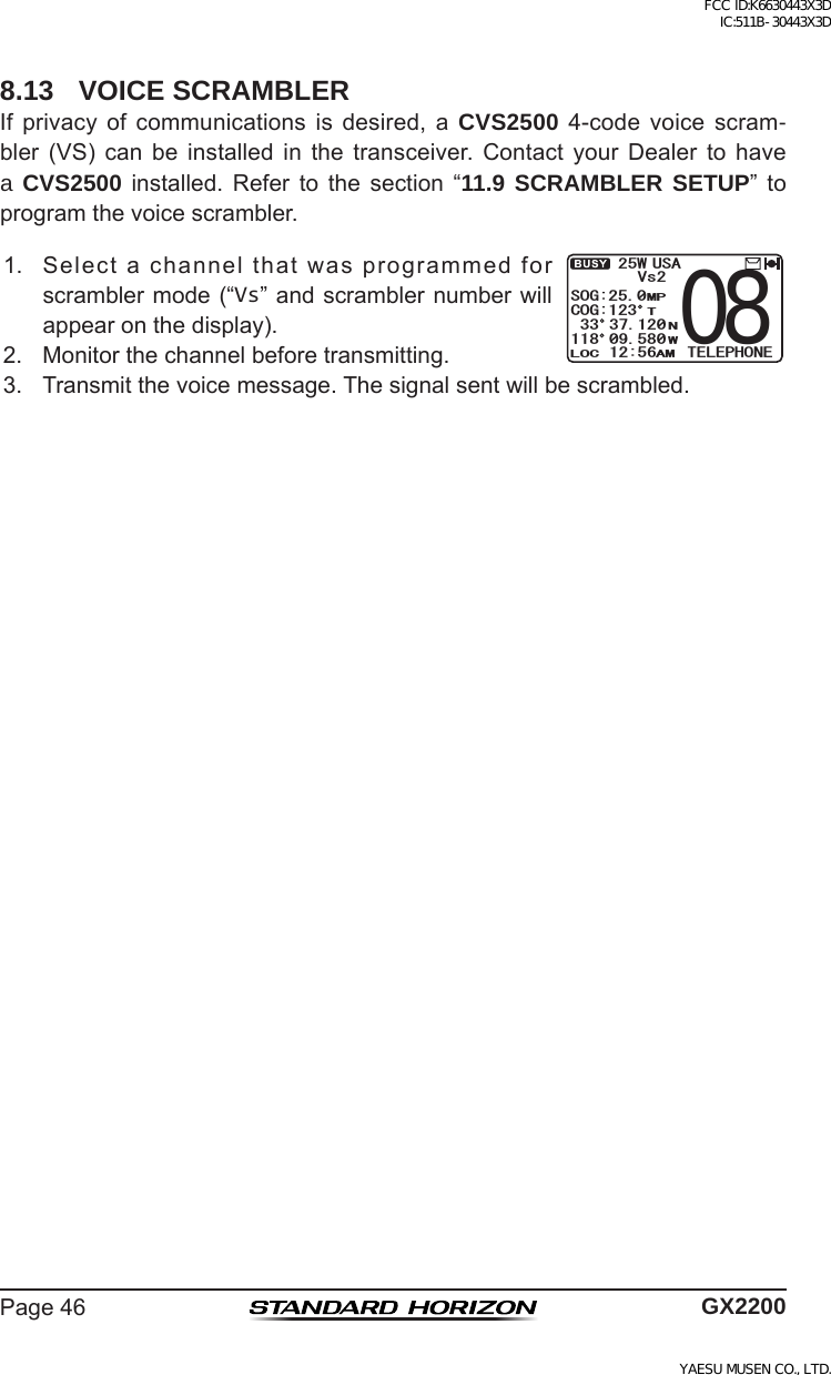 Page 46 of Yaesu Musen 30443X3D MOBILE MARINE TRANSCEIVER User Manual GX2200 Operating Manual