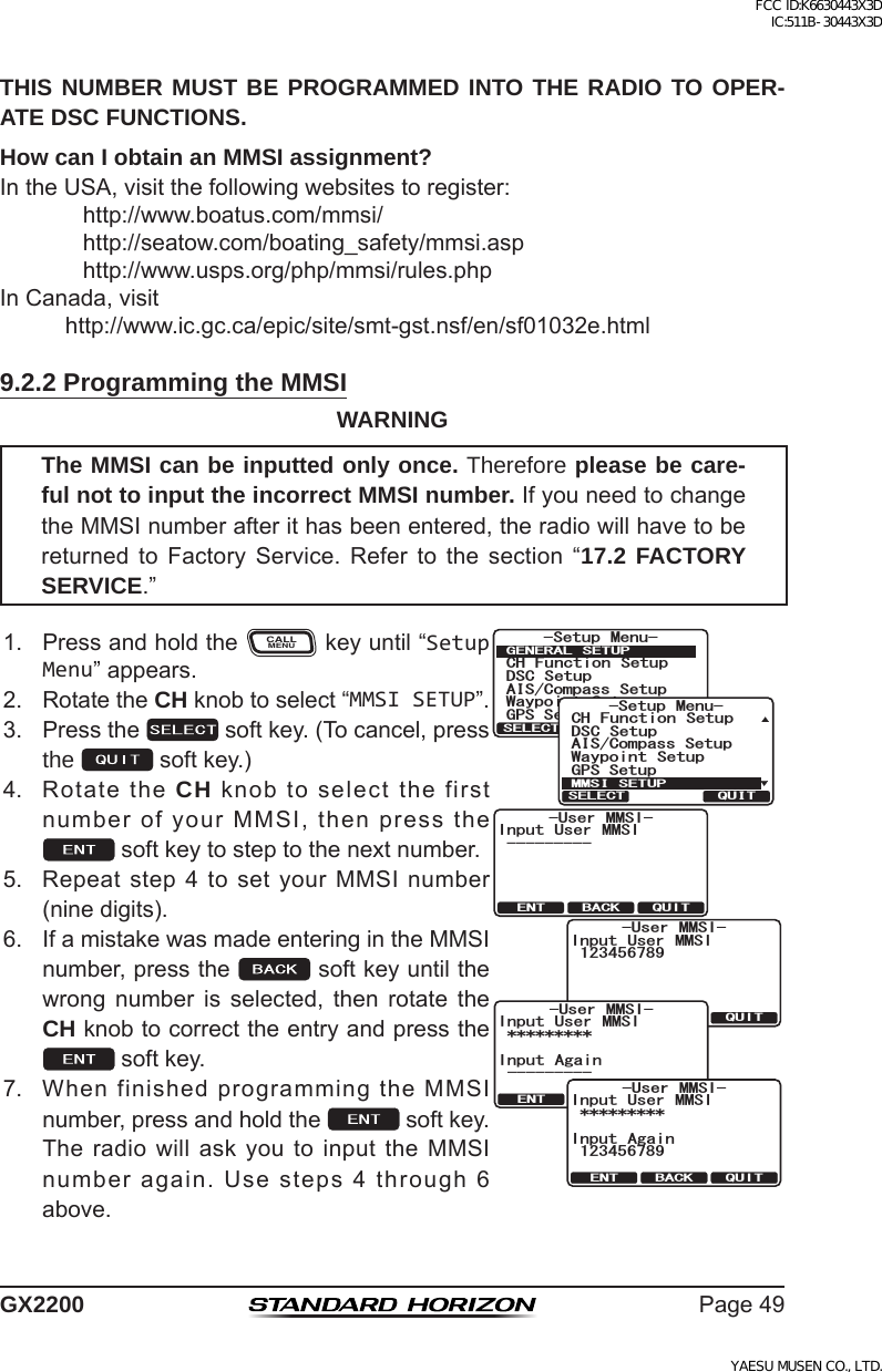 Page 49 of Yaesu Musen 30443X3D MOBILE MARINE TRANSCEIVER User Manual GX2200 Operating Manual