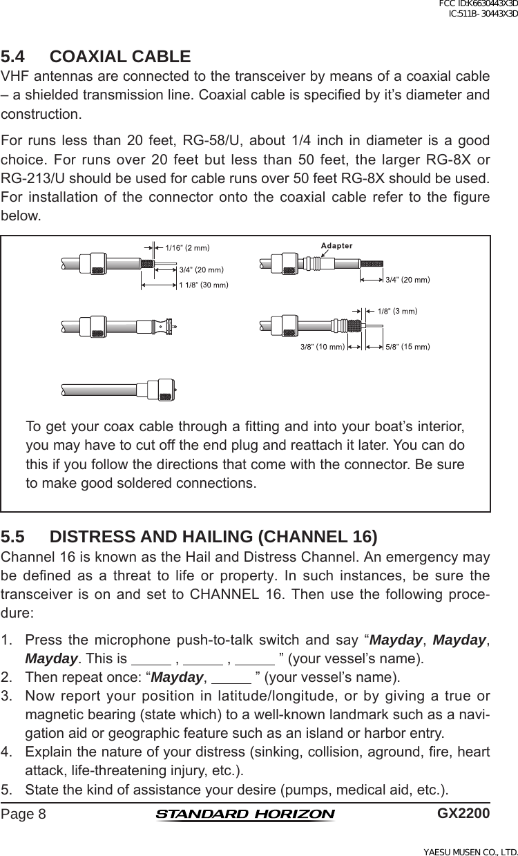 Page 8 of Yaesu Musen 30443X3D MOBILE MARINE TRANSCEIVER User Manual GX2200 Operating Manual