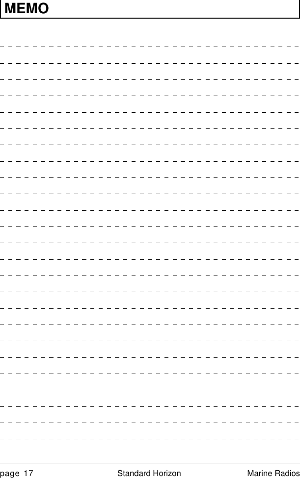 page 17 Standard Horizon Marine RadiosMEMO