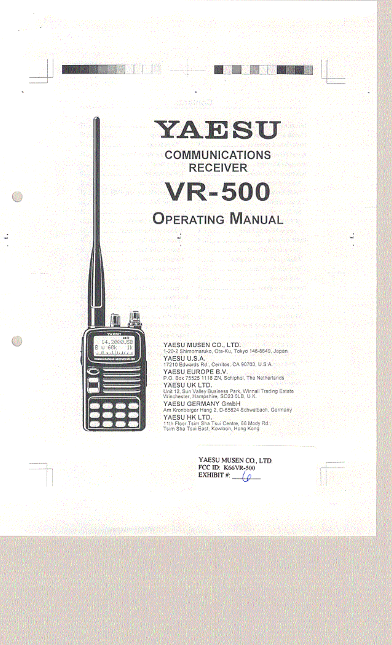 Yaesu Musen Vr 500 Scanning Receiver User Manual Instruction Manual