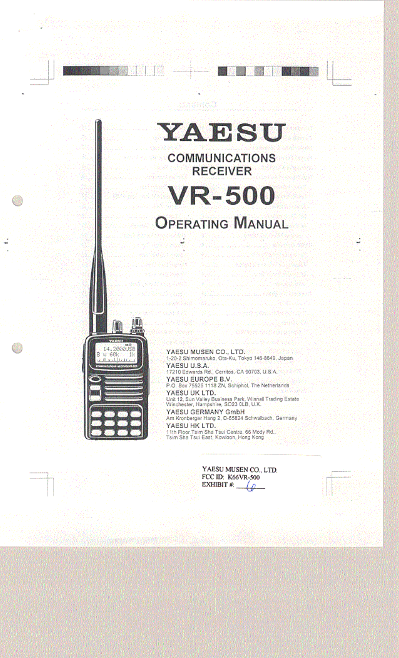 Yaesu Musen VR500 Scanning Receiver User Manual Instruction Manual